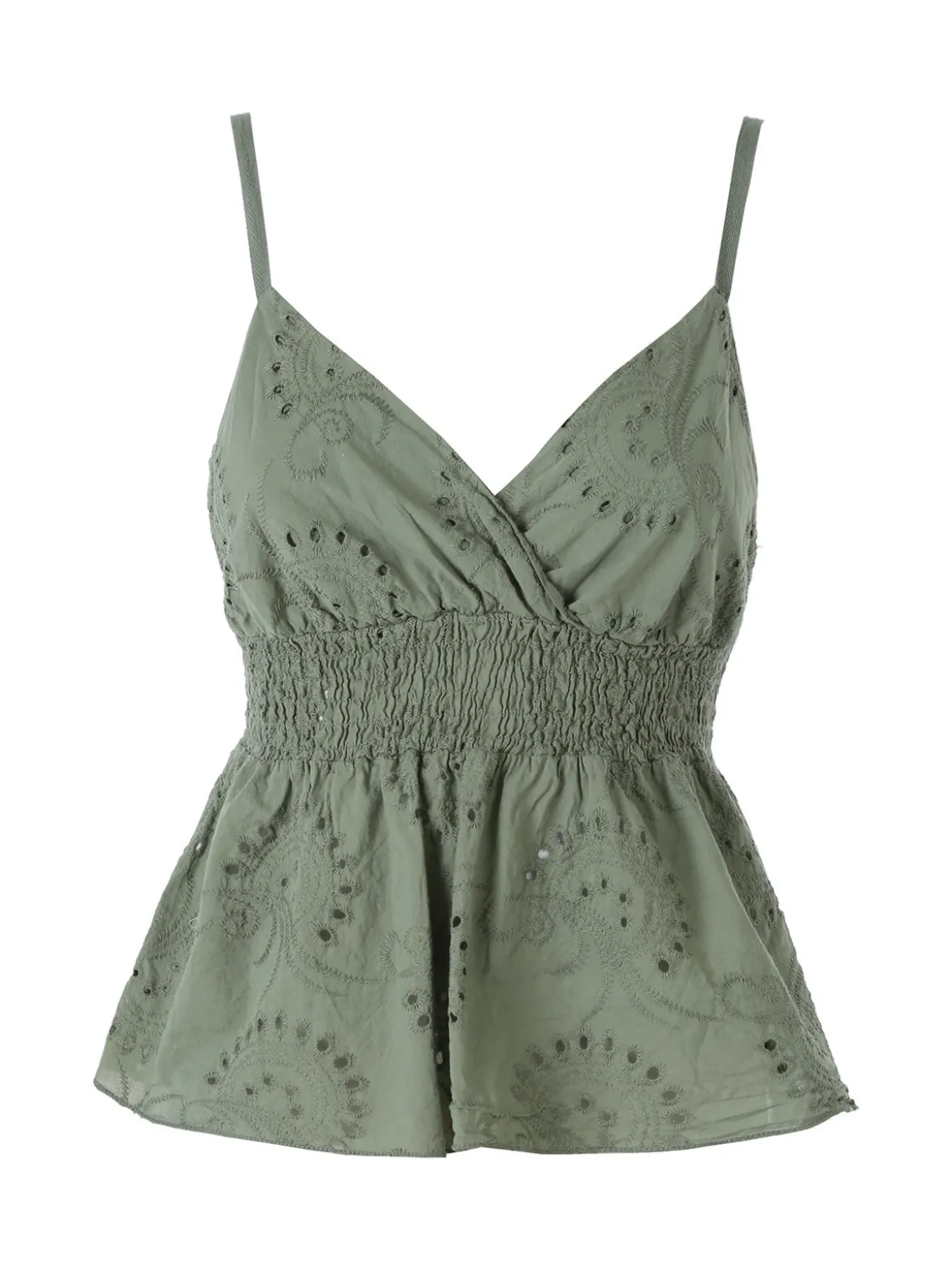 Solada Top donna in cotone con dettagli macramè con spalline sottili - militare