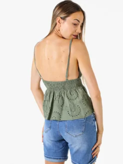 Solada Top donna in cotone con dettagli macramè con spalline sottili - militare