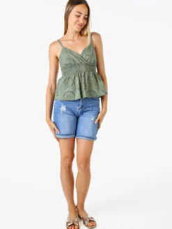 Solada Top donna in cotone con dettagli macramè con spalline sottili - militare