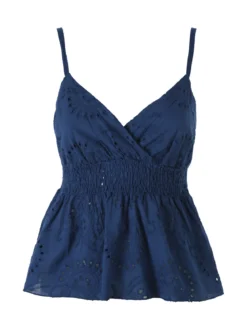 Solada Top donna in cotone con dettagli macramè con spalline sottili - blu scuro