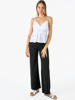 Solada Top donna in cotone con dettagli macramè con spalline sottili - bianco