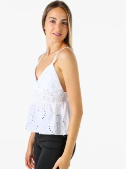 Solada Top donna in cotone con dettagli macramè con spalline sottili - bianco