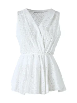 Solada Top donna in cotone con macramè e scollo a portafoglio - bianco