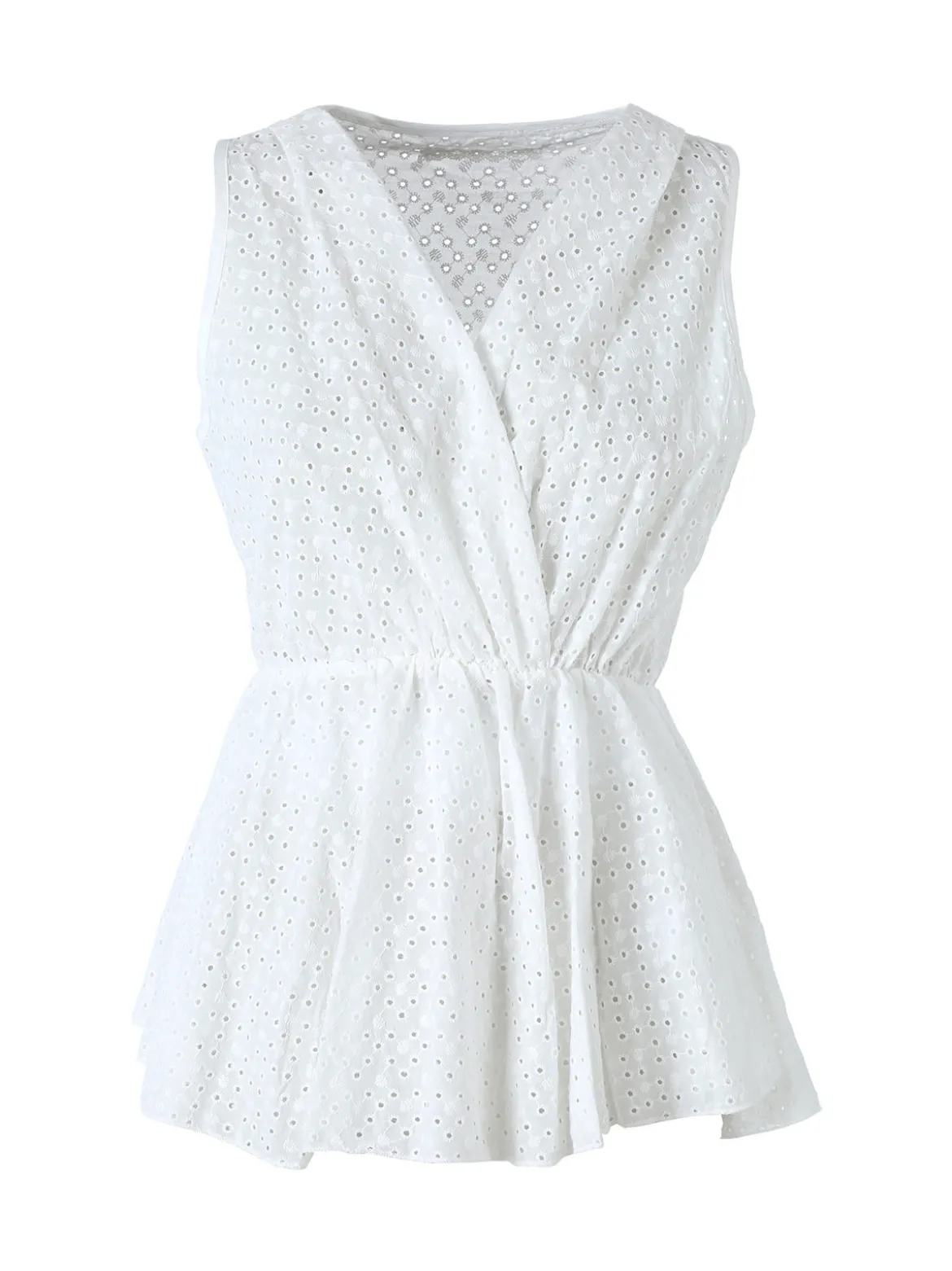 Solada Top donna in cotone con macramè e scollo a portafoglio - bianco