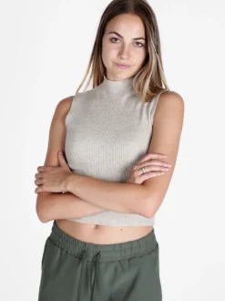 Solada Top donna in maglia a costine con collo a lupetto