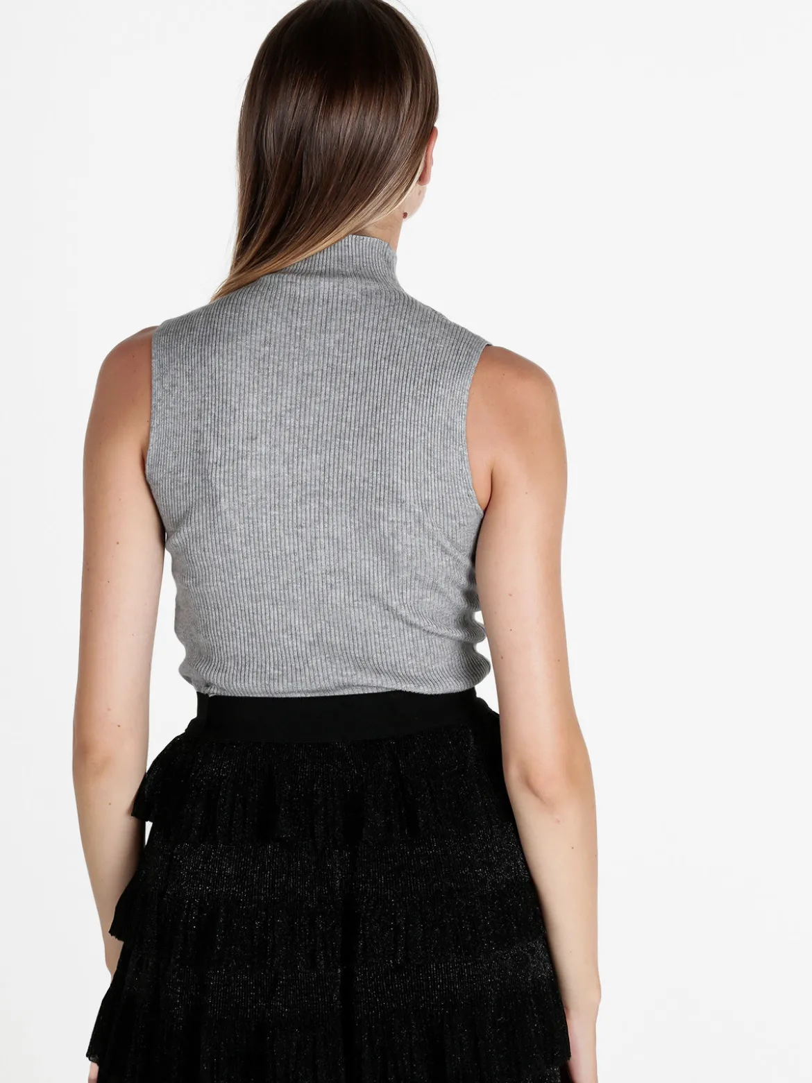 Solada Top donna in maglia a costine con collo a lupetto