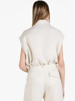 Solada Top donna in misto lino con coulisse laterali - beige