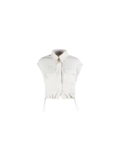 Solada Top donna in misto lino con coulisse laterali - beige