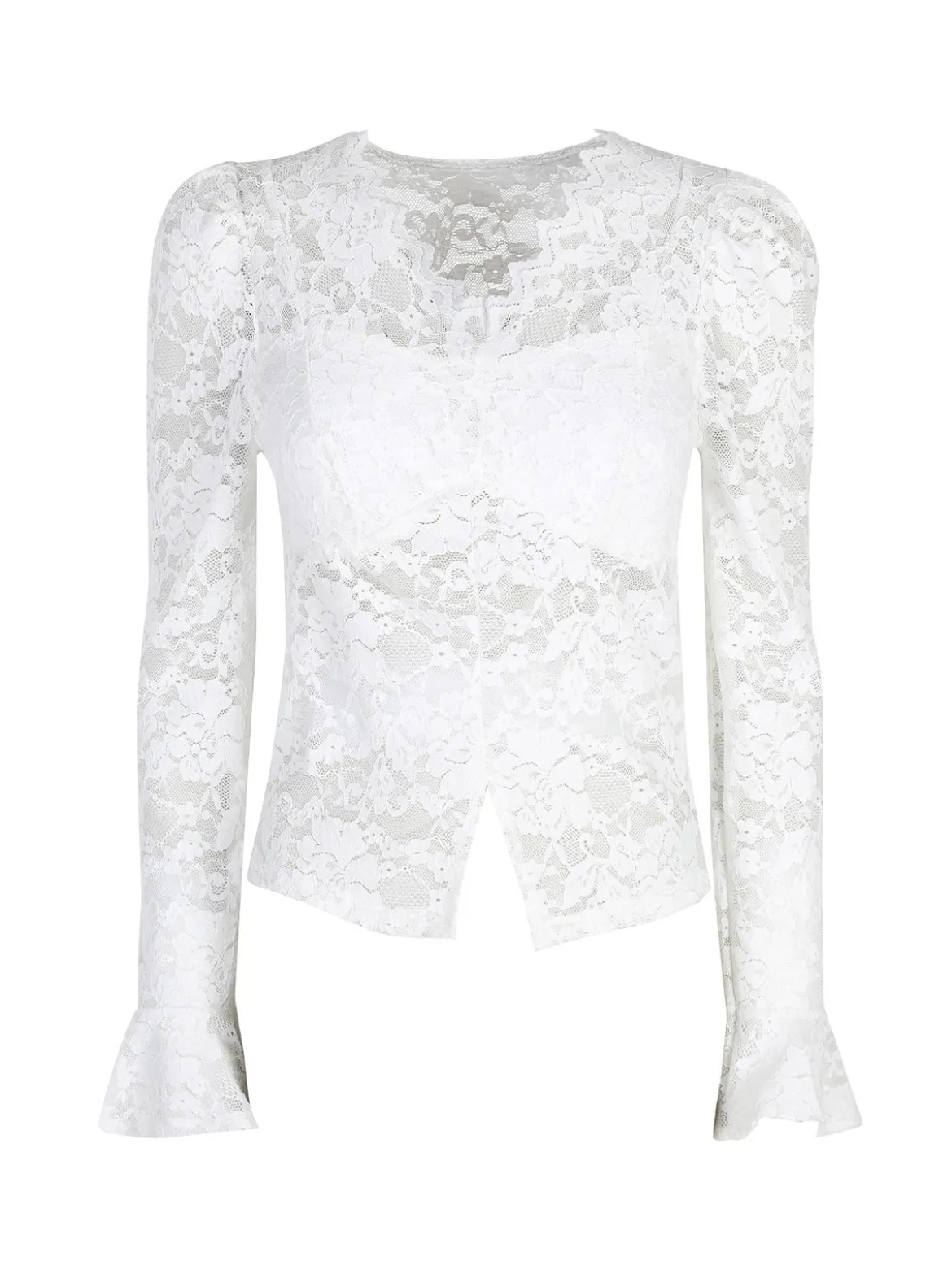 Solada Top donna in pizzo a maniche lunghe - bianco