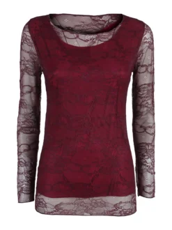 Solada Top donna in pizzo a maniche lunghe - bordeaux