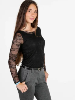 Solada Top donna in pizzo a maniche lunghe - nero