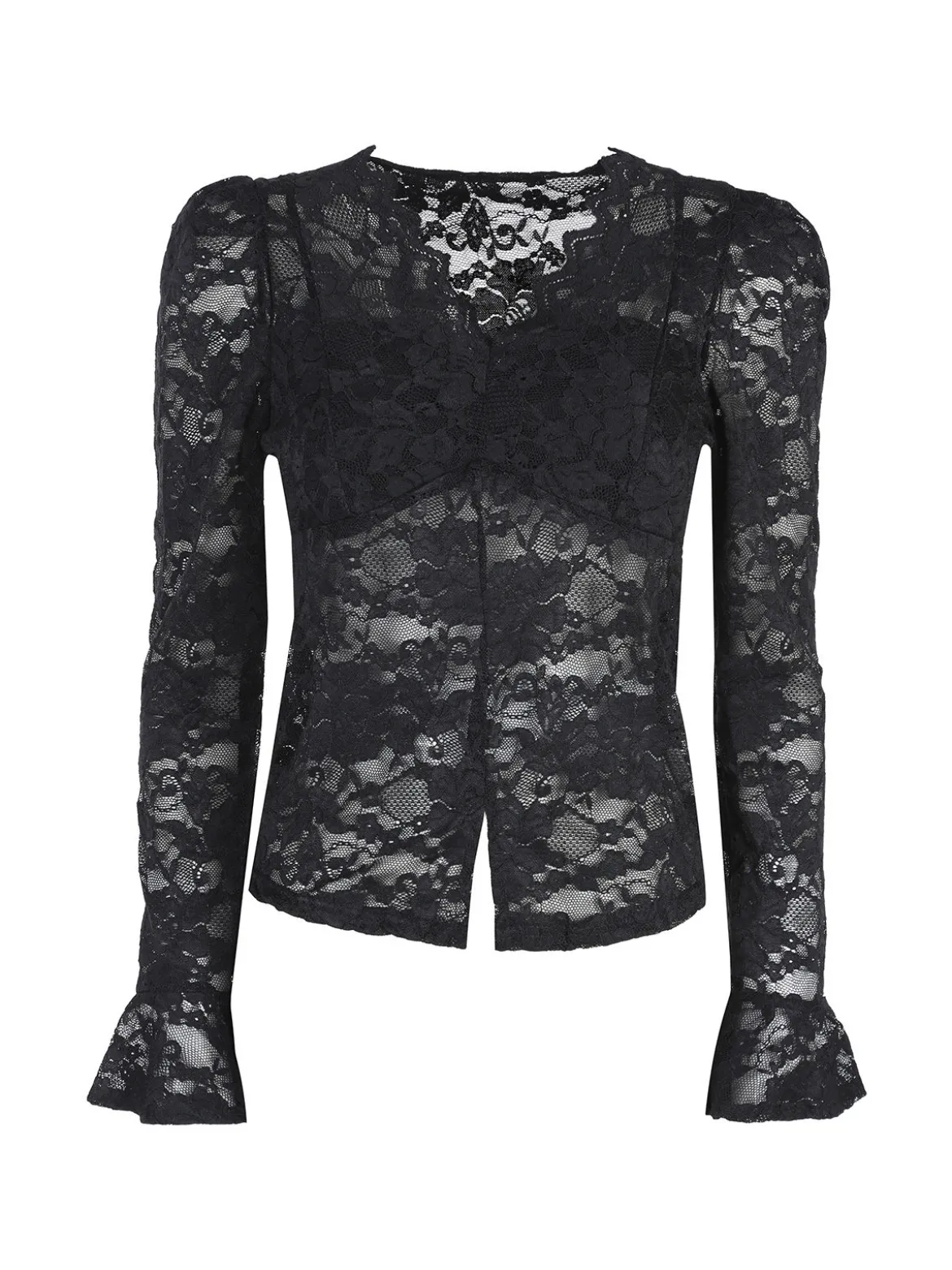 Solada Top donna in pizzo a maniche lunghe - nero