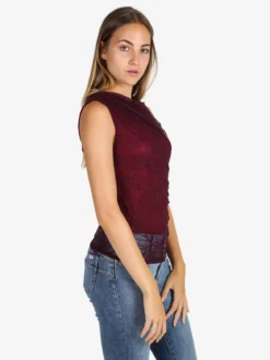 Solada Top donna in pizzo con scollo a cascata - bordeaux
