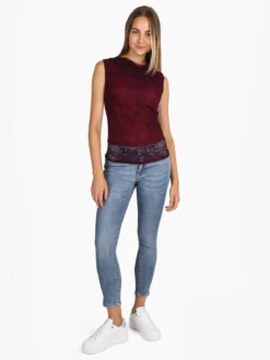 Solada Top donna in pizzo con scollo a cascata - bordeaux