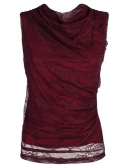 Solada Top donna in pizzo con scollo a cascata - bordeaux