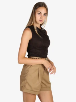 Solada Top donna in pizzo con scollo a cascata - marrone