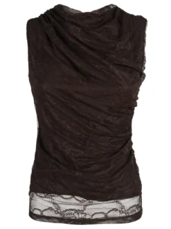 Solada Top donna in pizzo con scollo a cascata - marrone