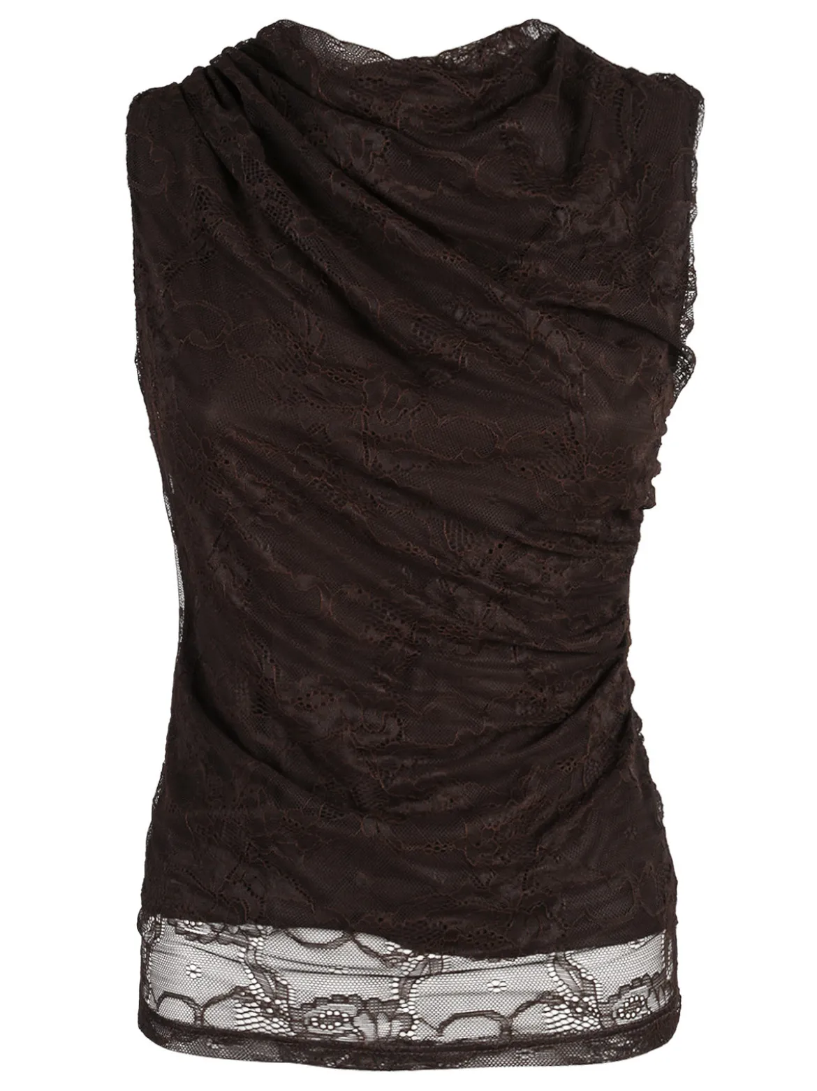 Solada Top donna in pizzo con scollo a cascata - marrone
