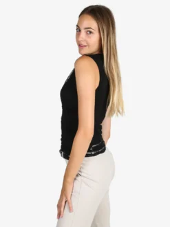 Solada Top donna in pizzo con scollo a cascata - nero