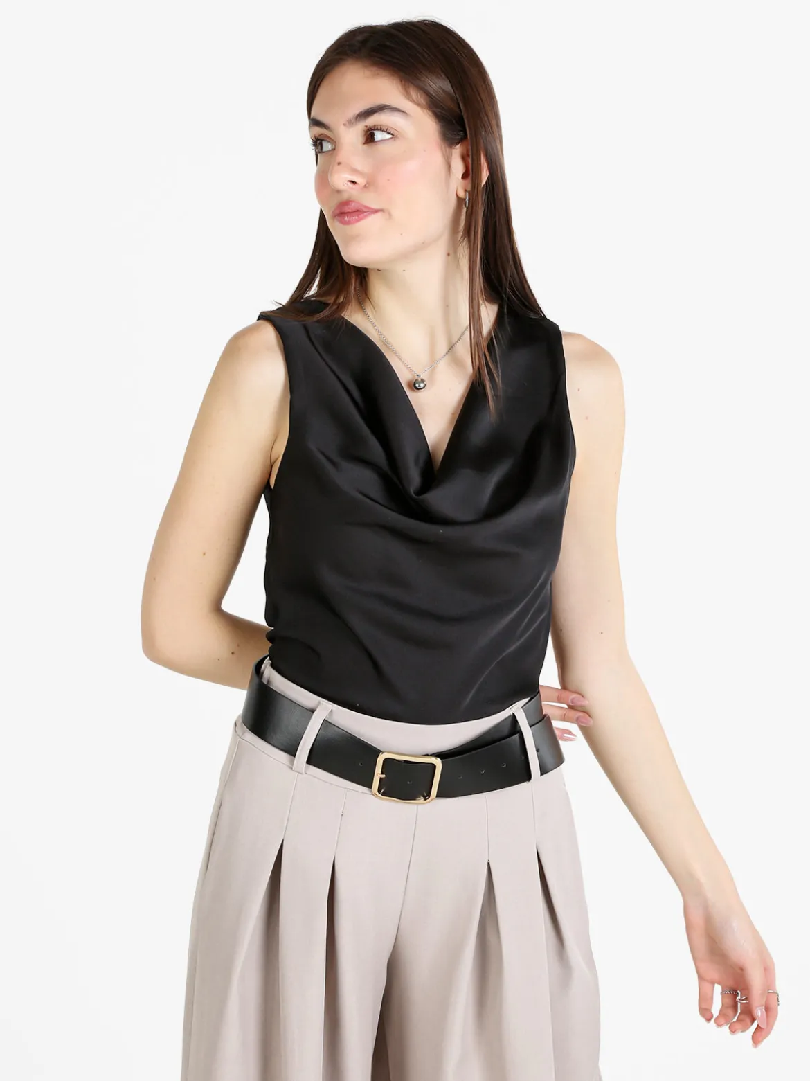 Solada Top donna in raso con scollo a cascata