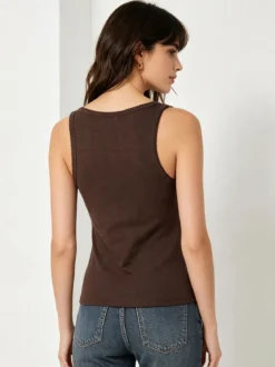 Solada Top donna in tinta unita con scollo quadrato - moro
