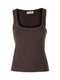 Solada Top donna in tinta unita con scollo quadrato - moro