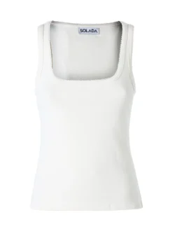 Solada Top donna in tinta unita con scollo quadrato - panna