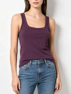 Solada Top donna in tinta unita con scollo quadrato - viola