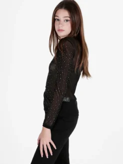 Solada Top donna in tulle a maniche lunghe con strass