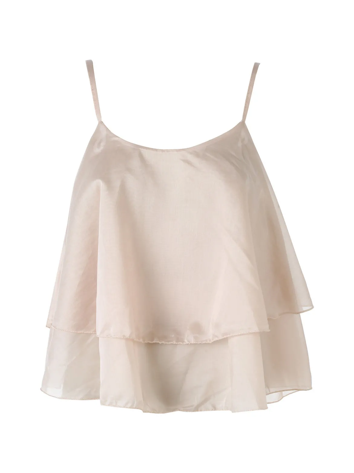 Solada Top donna leggero con spalline strette e balza - beige