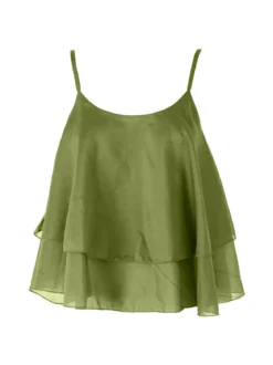 Solada Top donna leggero con spalline strette e balza - oliva