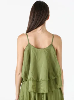Solada Top donna leggero con spalline strette e balza - oliva