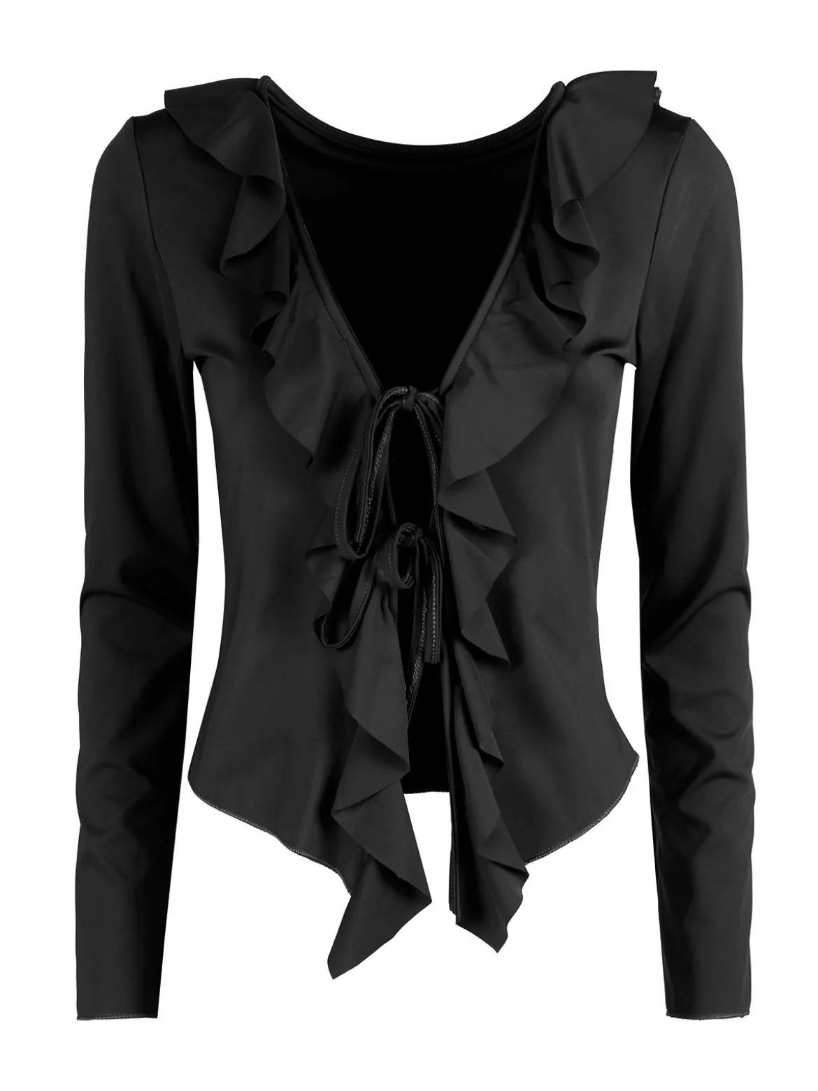 Solada Top donna maniche lunghe con scollo a volant - nero