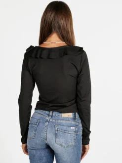 Solada Top donna maniche lunghe con scollo a volant - nero
