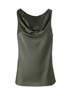 Solada Top donna smanicato con scollo a cascata in tessuto effetto raso - verde