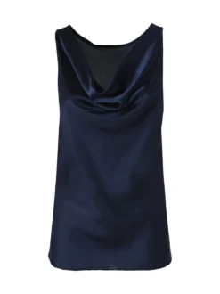 Solada Top donna smanicato con scollo a cascata in tessuto effetto raso - blu scuro