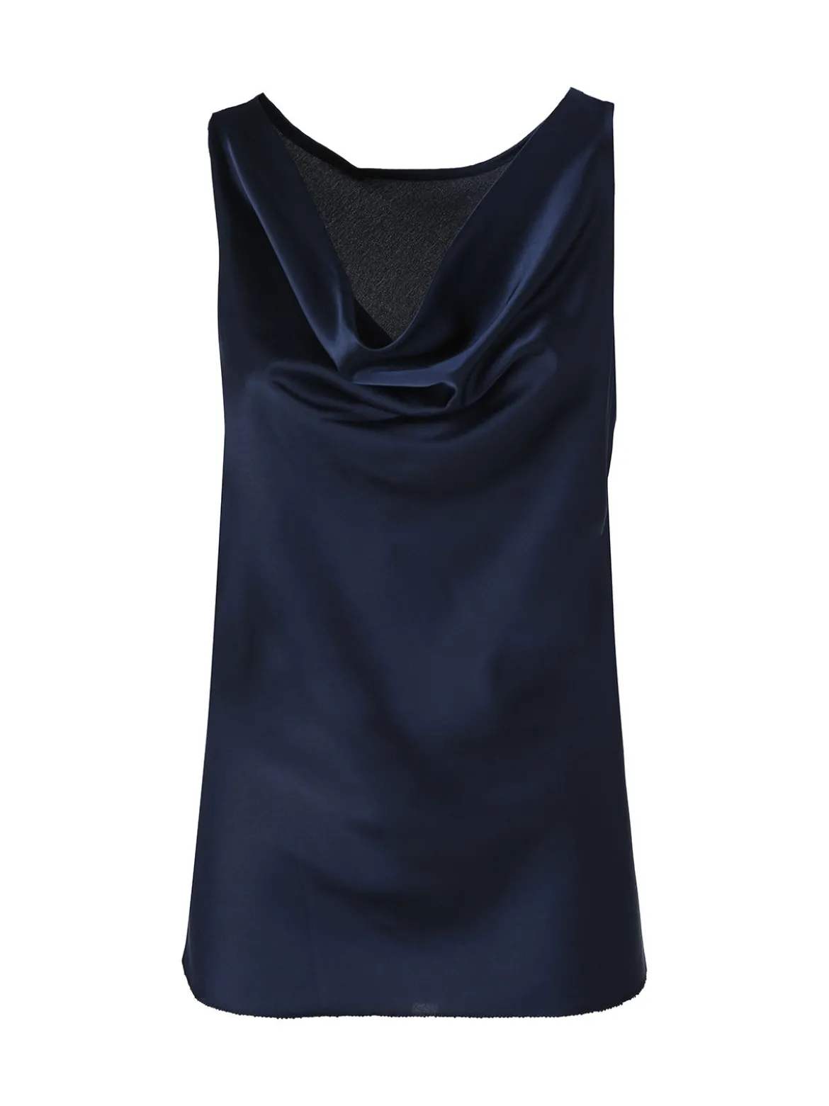 Solada Top donna smanicato con scollo a cascata in tessuto effetto raso - blu scuro