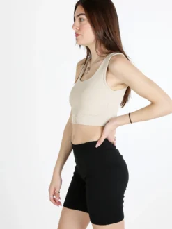 Solada Top donna sportivo a costine con coppe imbottite