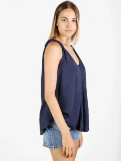 Solada Top donna svasato con scollo a V - blu scuro