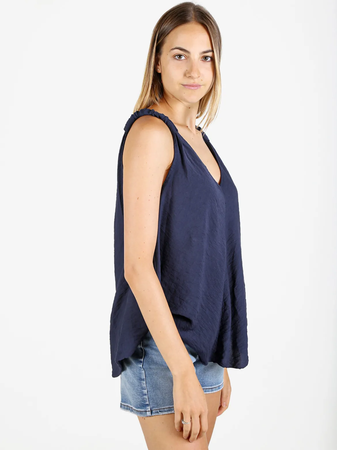 Solada Top donna svasato con scollo a V - blu scuro