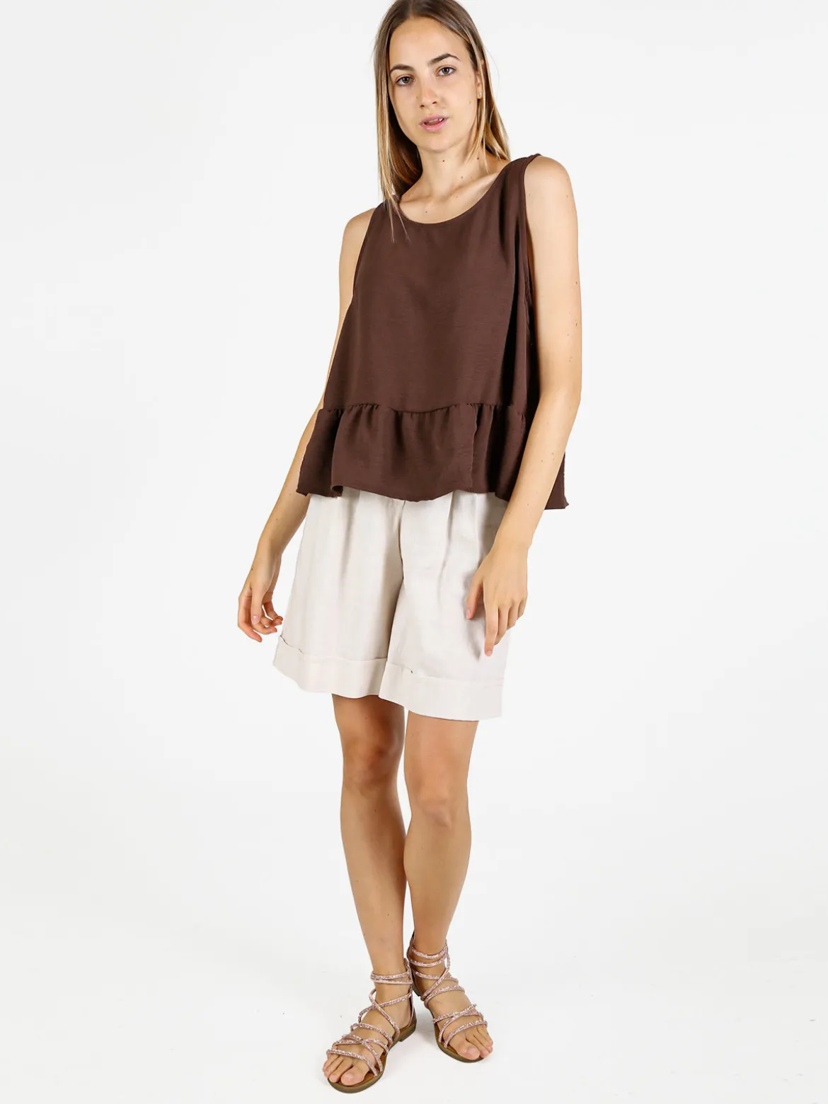 Solada Top donna tinta unita - marrone