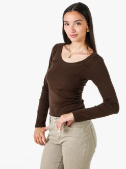 Solada T-shirt a maniche lunghe da donna in cotone - marrone