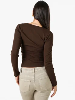 Solada T-shirt a maniche lunghe da donna in cotone - marrone