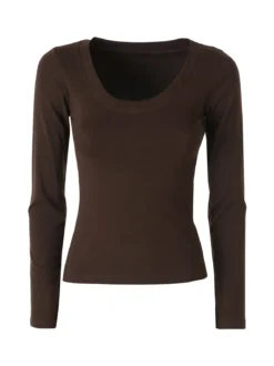 Solada T-shirt a maniche lunghe da donna in cotone - marrone