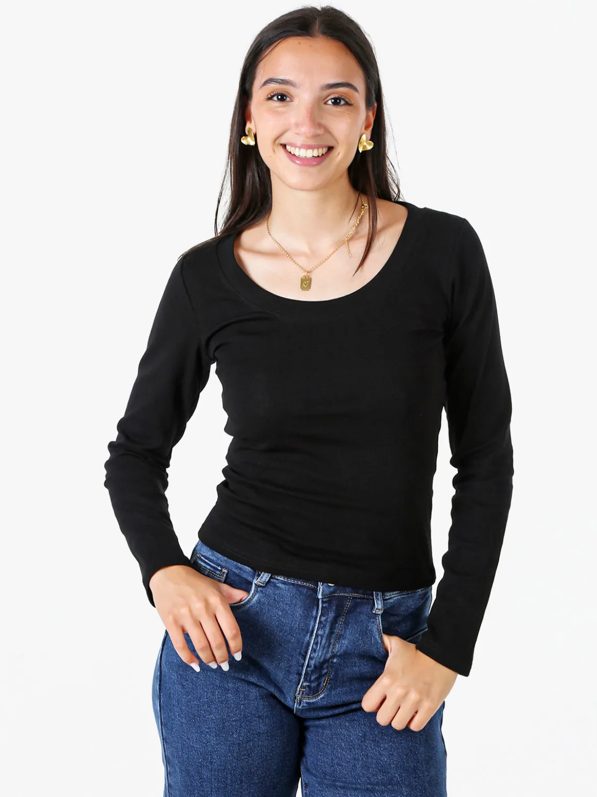 Solada T-shirt a maniche lunghe da donna in cotone - nero