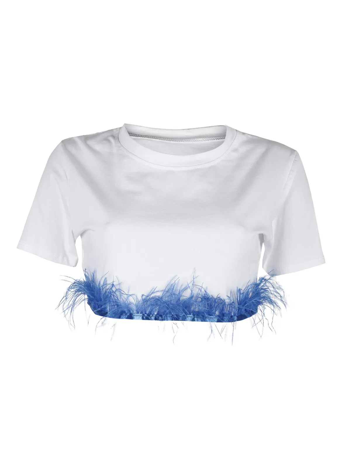 Solada T-shirt cropped donna con piume