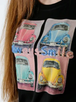 Solada T-shirt da donna in cotone con stampa e strass