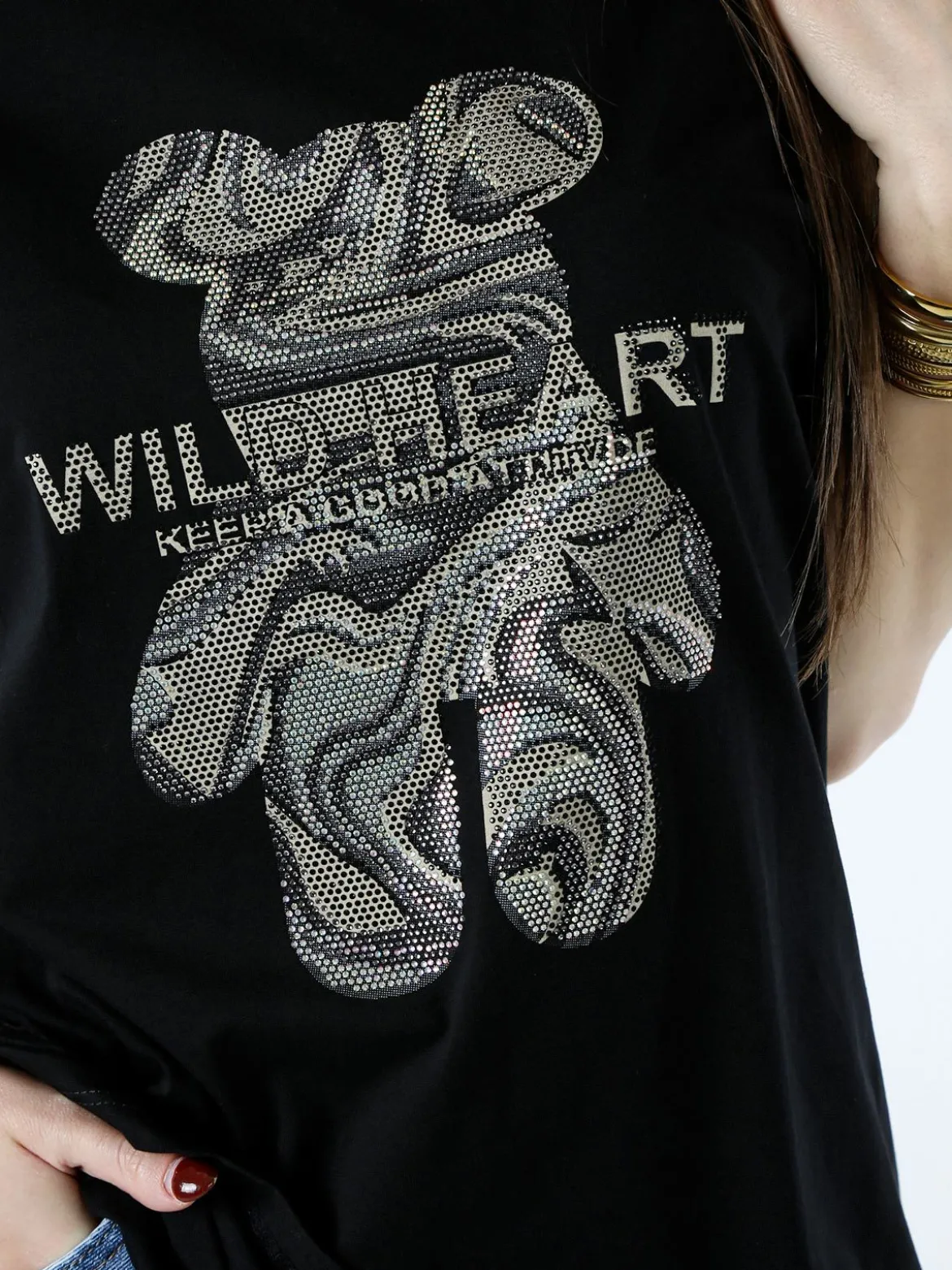 Solada T-shirt da donna in cotone con strass - nero