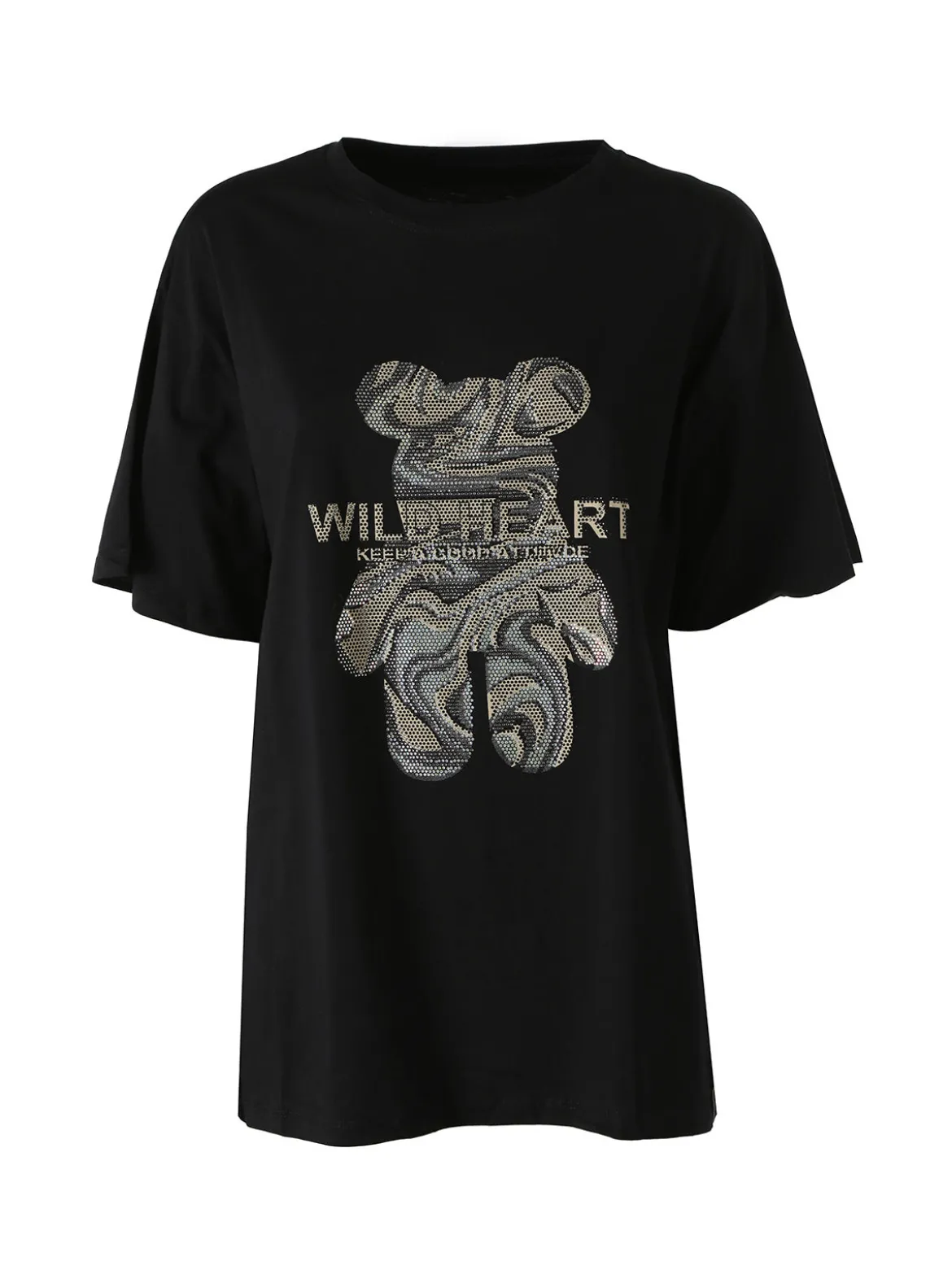 Solada T-shirt da donna in cotone con strass - nero