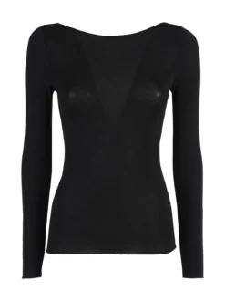 Solada T-shirt donna a maniche lunghe con scollo a barca - nero